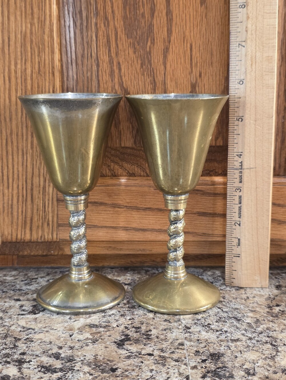 Vintage Electroplated Brass Goblet Set (2), Made In Spain